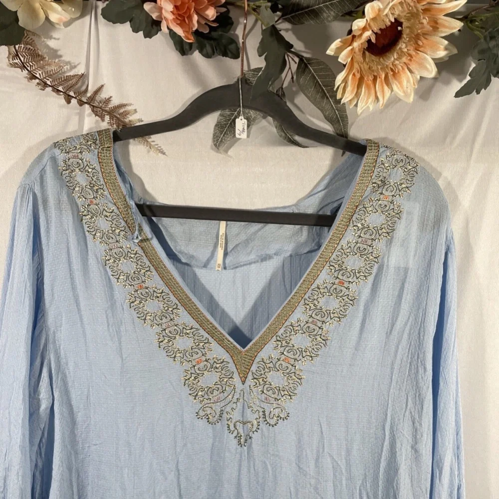 NWT $148 Free People [ XS ] Wild One‎ Embroidered Mini Dress in Blue Skies
